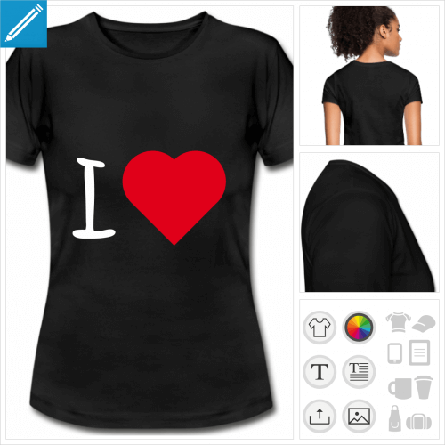 t-shirt manches courtes I love coeur  personnaliser en ligne