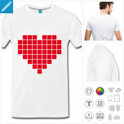 T-shirt I love pixel avec un coeur en pixels spars.