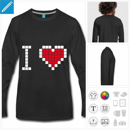 t-shirt coeur pixels  personnaliser en ligne