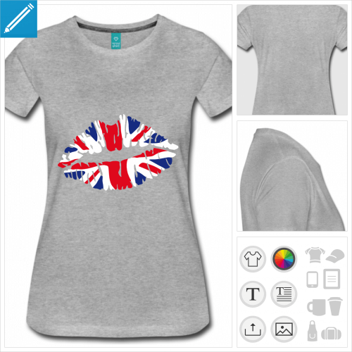 t-shirt femme gris i love uk personnalisable, impression  l'unit