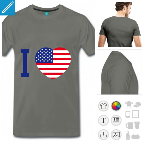 T-shirt I love usa, et cur aux couleurs de l'Amrique.