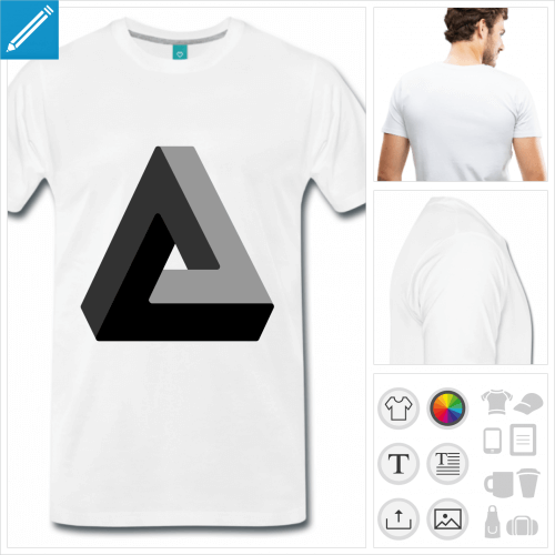 T-shirt illusion d'optique trois couleurs, triangle de penrose  la forme impossible, crez votre t-shirt illusion en ligne.