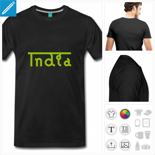 T-shirt Inde, India crit en alphabet latin,  imprimer en ligne.