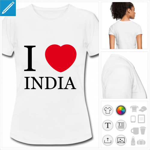 t-shirt blanc I love India  crer en ligne