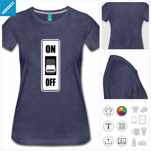 t-shirt noir bouton on off personnalisable, impression à l'unité