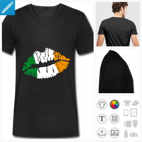 T-shirt Irlande, drapeau irlandais sur bouche à personnaliser en ligne.