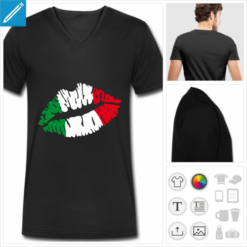 T-shirt Italie, drapeau italien en forme de bouche à imprimer en ligne.
