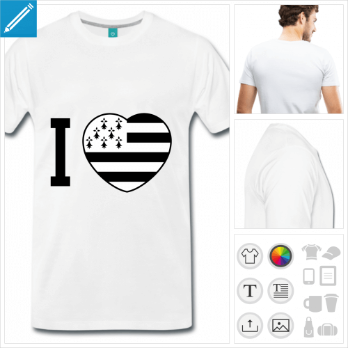 T-shirt j'aime la Bretagne, I love bretagne et cur Breizh