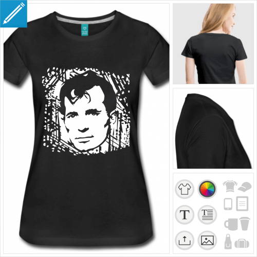 T-shirt Jack Kerouac, portrait dcoup sur texture vintage,  imprimer en ligne.