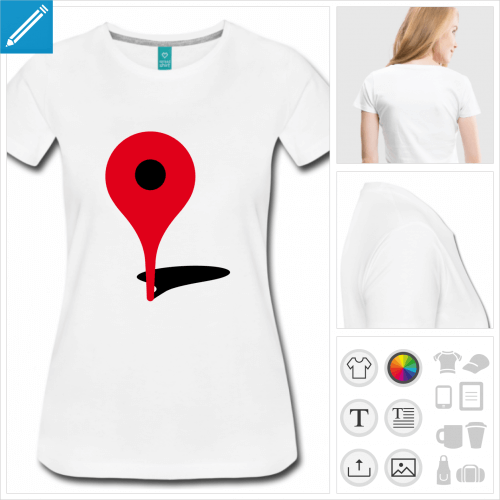 T-shirt je suis ici avec pin google map, t-shirt humour personnaliser.