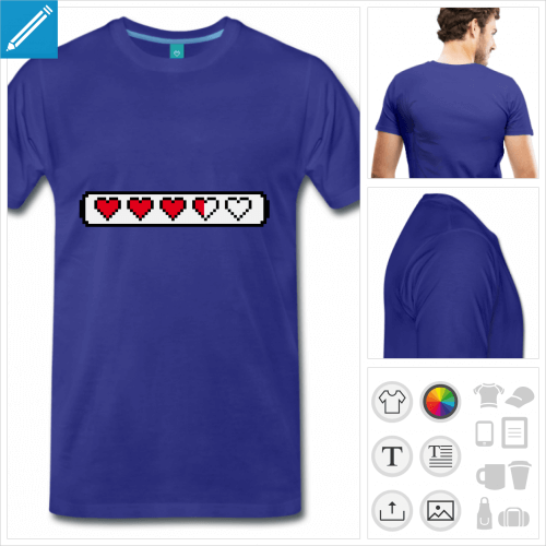 t-shirt homme coeur pixel  personnaliser en ligne