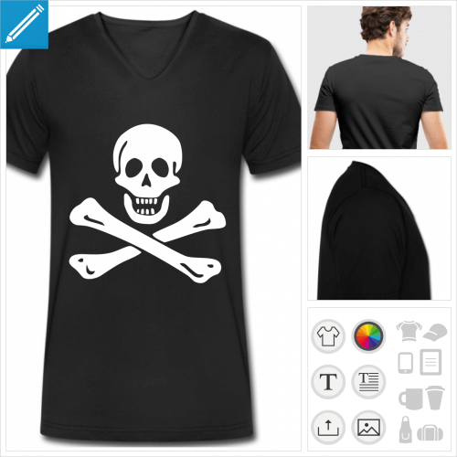 t-shirt noir Jolly Roger  personnaliser