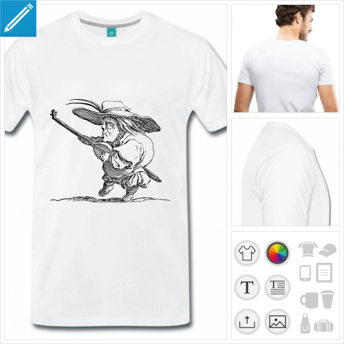 T-shirt joueur de luth, d'aprs une gravure de Callot,  personnaliser et imprimer en ligne.