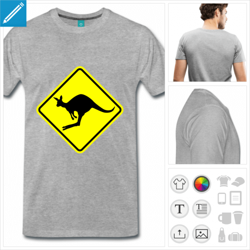 T-shirt kangourou, panneau routier Australie avec picto de kangourou qui saute.