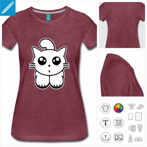 t-shirt bordeau chaton kawaii personnalisable