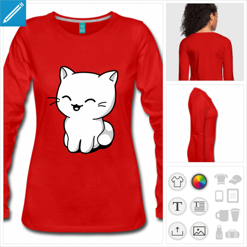 t-shirt rouge chaton kawaii personnalisable