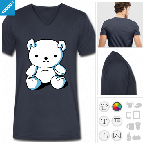 t-shirt bleu marine nounours kawaii  personnaliser et imprimer en ligne