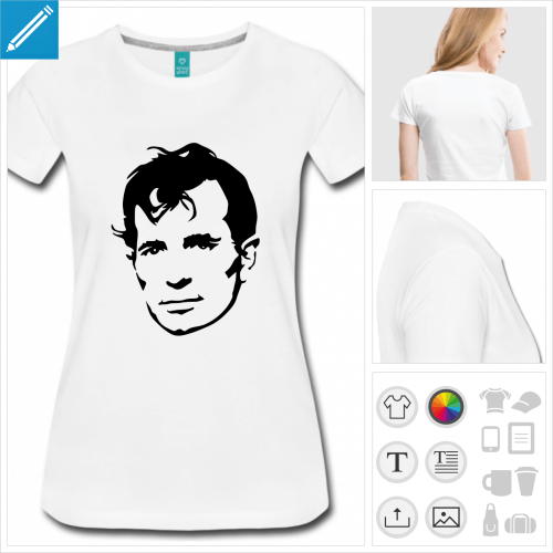 T-shirt Kerouac, portrait de Jack Kerouac dessin en noir, couleur personnalisable  imprimer sur t-shirt blanc.