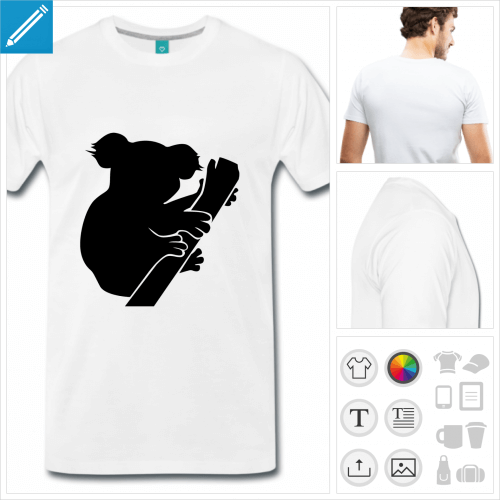 T-shirt koala dessin de profil, picto plein  la couleur personnalisable  imprimer en ligne.