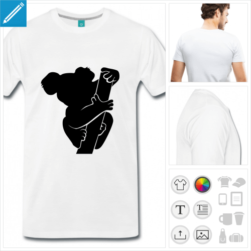 T-shirt koala, petit koala accroché à sa branche, à personnaliser. Modifiez la couleur.
