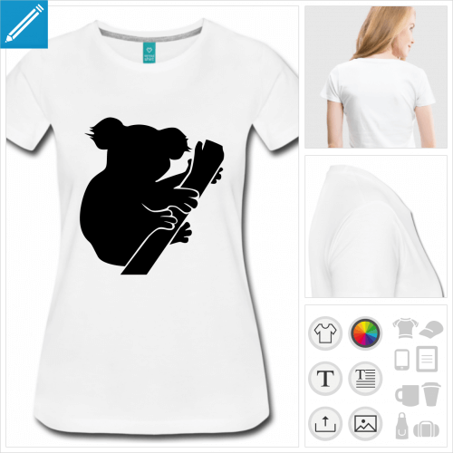 t-shirt femme manches courtes koala branche  personnaliser en ligne