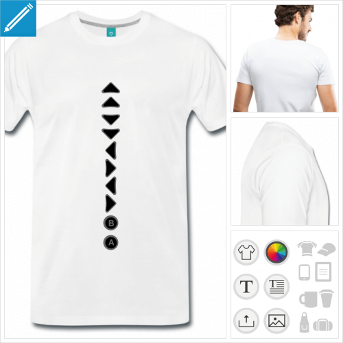 T-shirt konami, konami code  personnaliser, motif gaming pour impression en ligne.