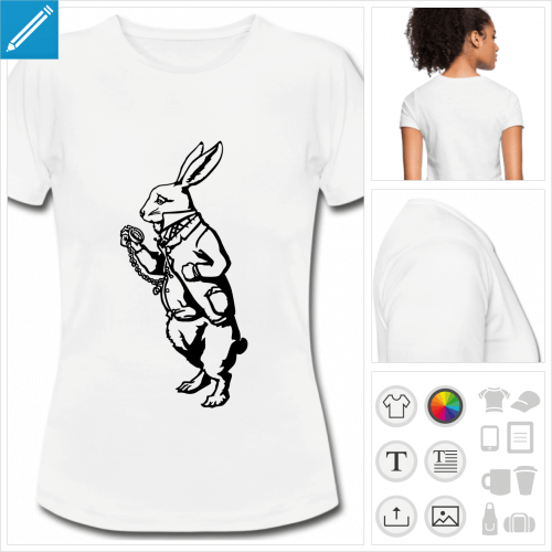 t-shirt blanc simple lapin blanc  personnaliser, impression unique