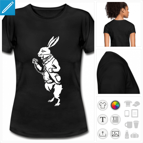 t-shirt noir basique Lapin blanc personnalisable