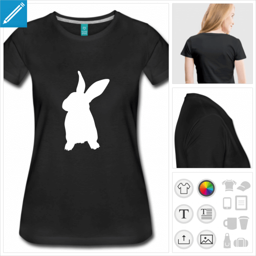 T-shirt lapin blanc, picto de lapin à la couleur personnalisable à imprimer en ligne.