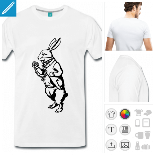 T-shirt Lapin Blanc d'Alice au pays des merveilles,  personnaliser et imprimer en ligne.