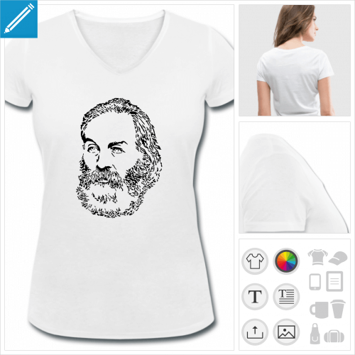 t-shirt col v walt whitman  crer en ligne