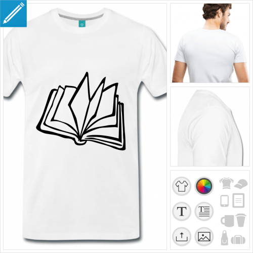 T-shirt livre ouvert pos sur la tranche  imprimer en ligne.