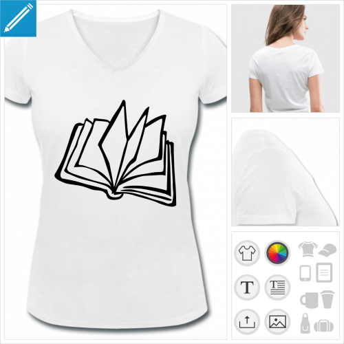 t-shirt col v lecture  personnaliser en ligne