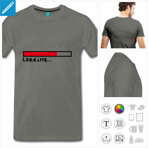 T-shirt loading, barre de chargement simple aux couleurs personnalisable, et texte loading en typo pixel.