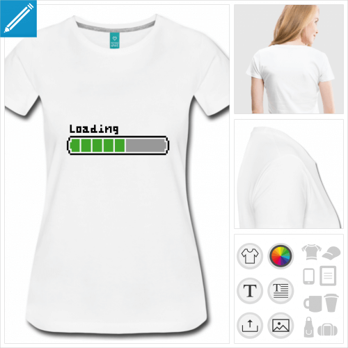 T-shirt loading, barre de chargement rtro dessine en pixels, aux couleurs personnalisables.