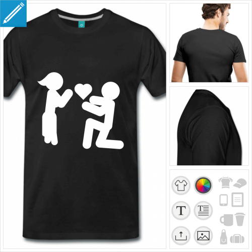 T-shirt love, pictos de personnages en pleine dclaration d'amour,  personnaliser.