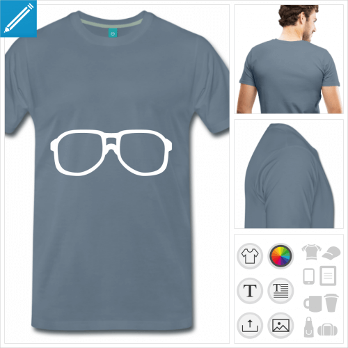 T-shirt lunettes de nerd  montures carres, t-shirt personnalisable.