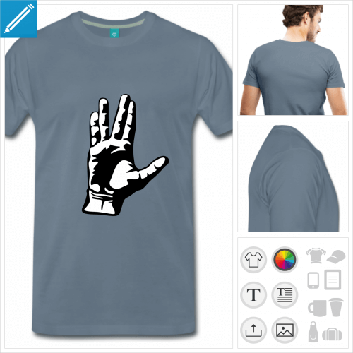 T-shirt main Star Trek, signe de la main doigts carts  imprimer en ligne.