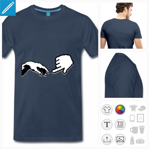 T-shirt Michel Ange pixel, main de dieu et cration d'Adam en pixel art  personnaliser en ligne.