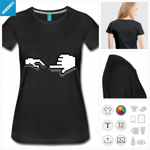 T-shirt Michel-Ange pixel, la main de Dieu et d'Adam en pixel art et curseur windows,  imprimer en ligne.