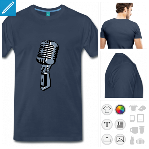 T-shirt micro, microphone vintage 3 couleurs  imprimer en ligne.
