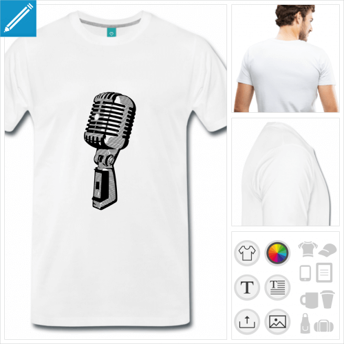 T-shirt microphone, dessin de micro haute rsolution  imprimer en ligne.