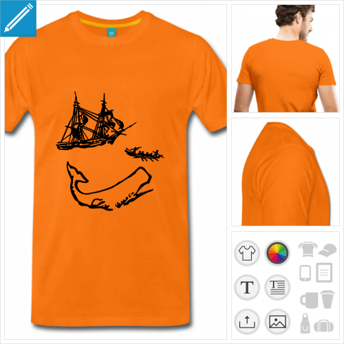 T-shirt Moby Dick, bateau baleinier et baleine  imprimer enligne.