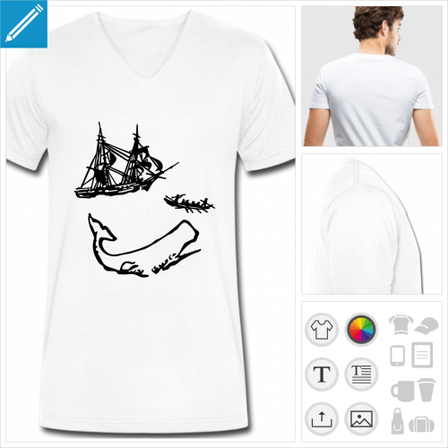 t-shirt simple moby dick personnalisable, impression  l'unit