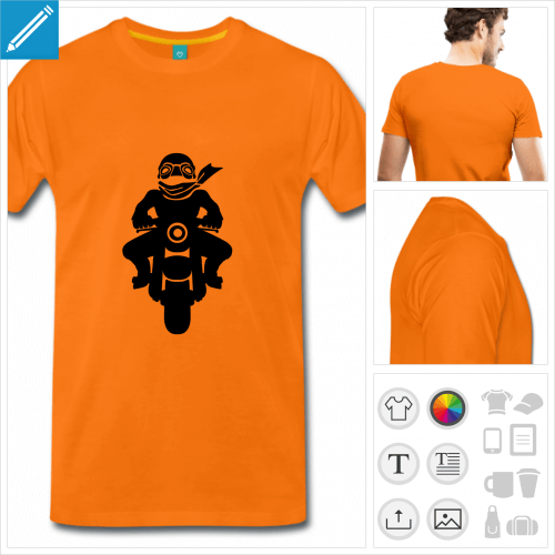 t-shirt orange motard vintage personnalisable, impression  l'unit
