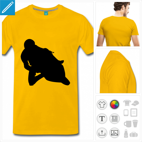 T-shirt moto, motard sur moto de course, silhouette noire à personnaliser.