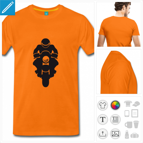 t-shirt orange homme moto  personnaliser et imprimer en ligne