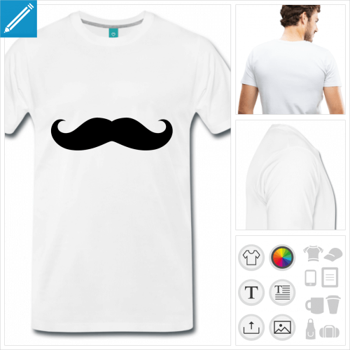 T-shirt moustache à personnaliser et imprimer en ligne.