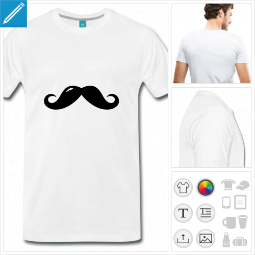T-shirt moustache stylée anglaise à imprimer en ligne. Moustache personnalisable.
