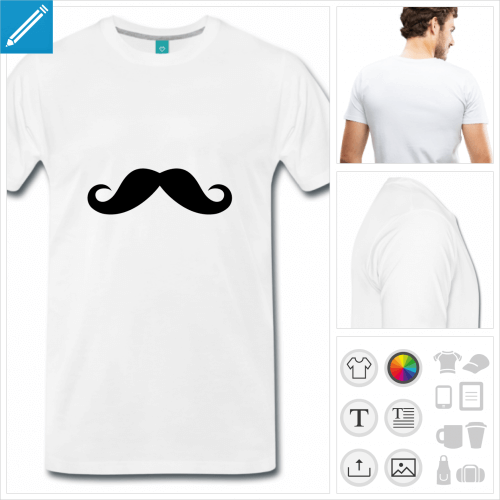 T-shirt moustache anglaise, moustache  boucles rondes  imprimer en ligne.